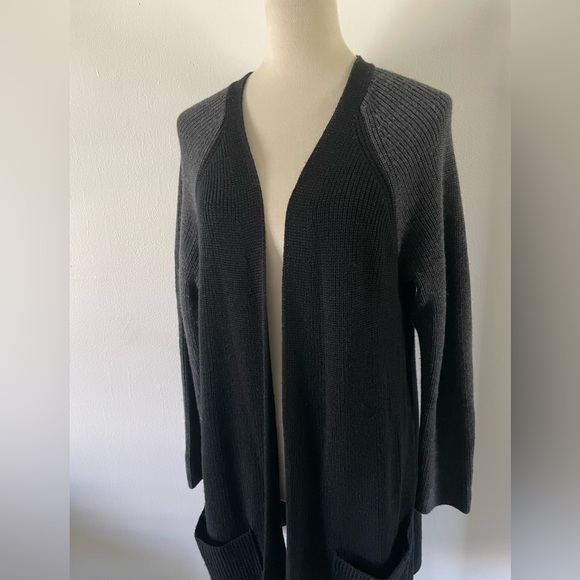Eileen Fisher Extra Fine Merino Wool Cardigan Sweater Black Gray Size M Longline - Picture 3 of 12
